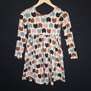 💙 Hanna Anderson Girls Soft Long Sleeve Pockets Cat Dress Size 8 Cute Outfit Gi